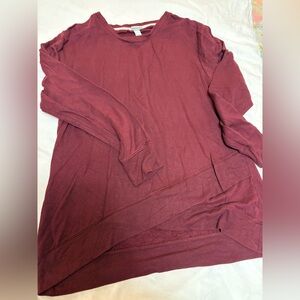 Wine-colored faux wraparound sweatshirt